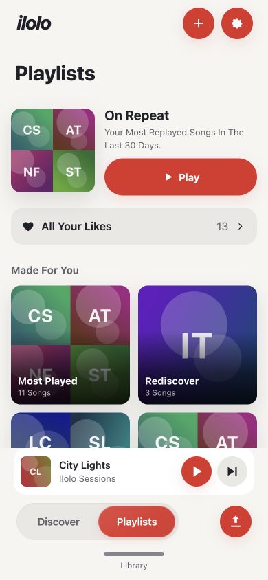 Ilolo’s light theme with On Repeat, All Your Likes and personalized playlists